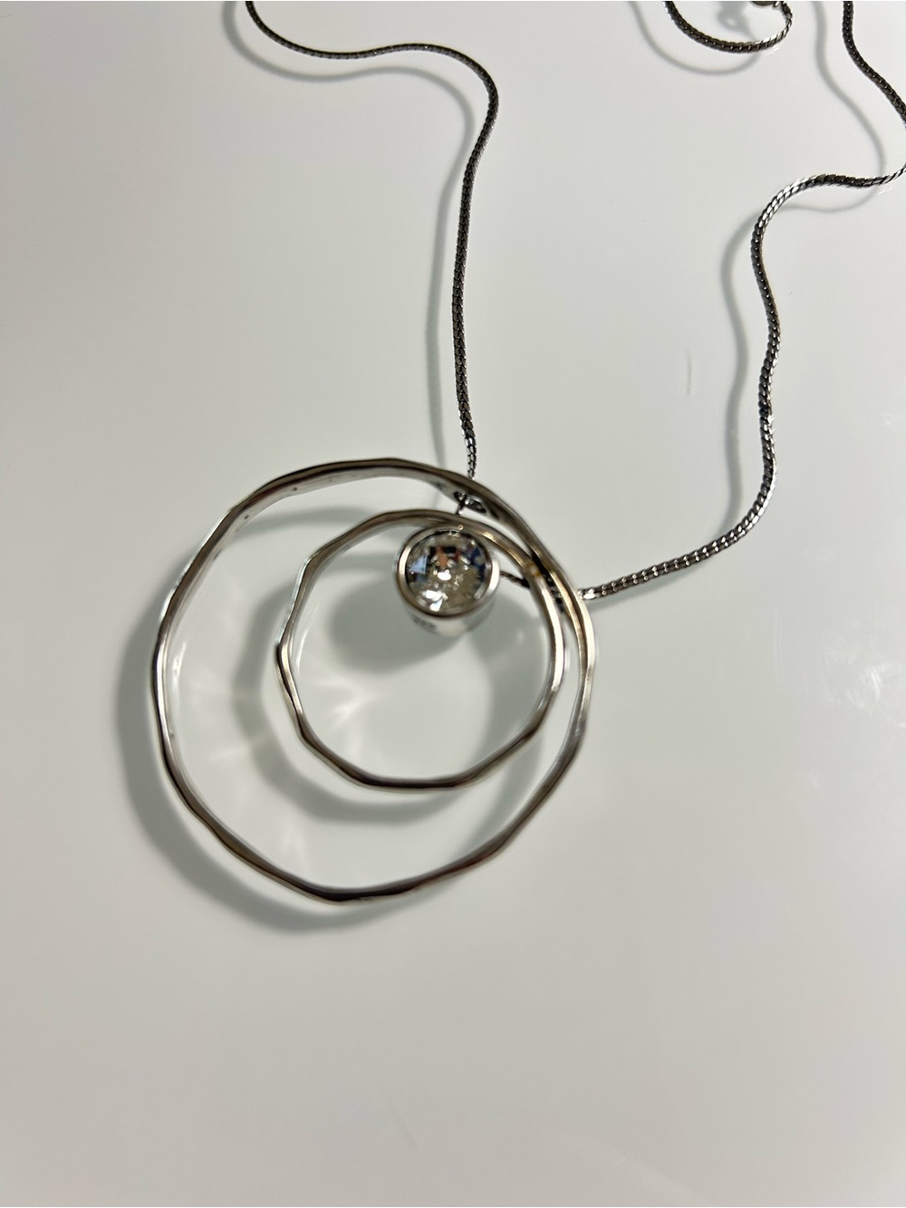 GRACE & HEART Suspended Circle Necklace 9.25 Sterling Silver Swarovski Crystal